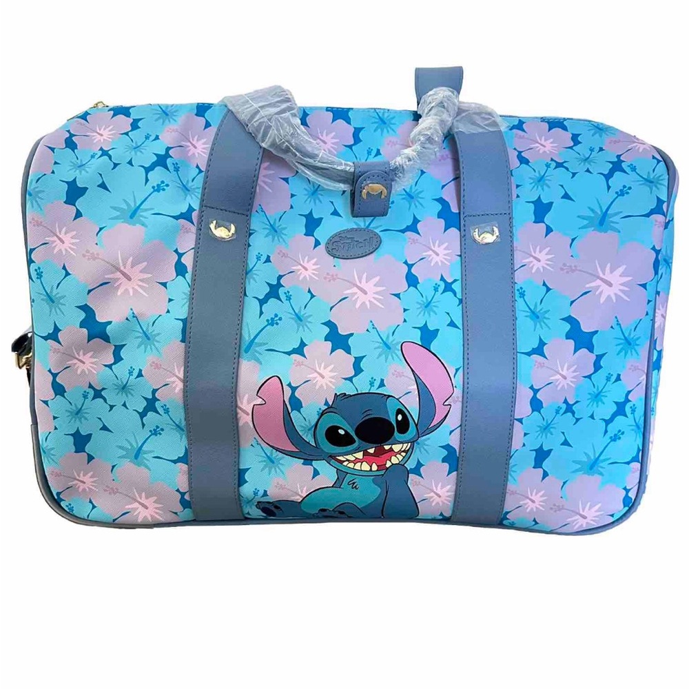Disney Hawaiian Floral STITCH 20" Blue Rolling Duffle Bag Luggage NWT Bioworld